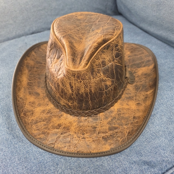 Vintage Style Brown Leather Cowboy Hat